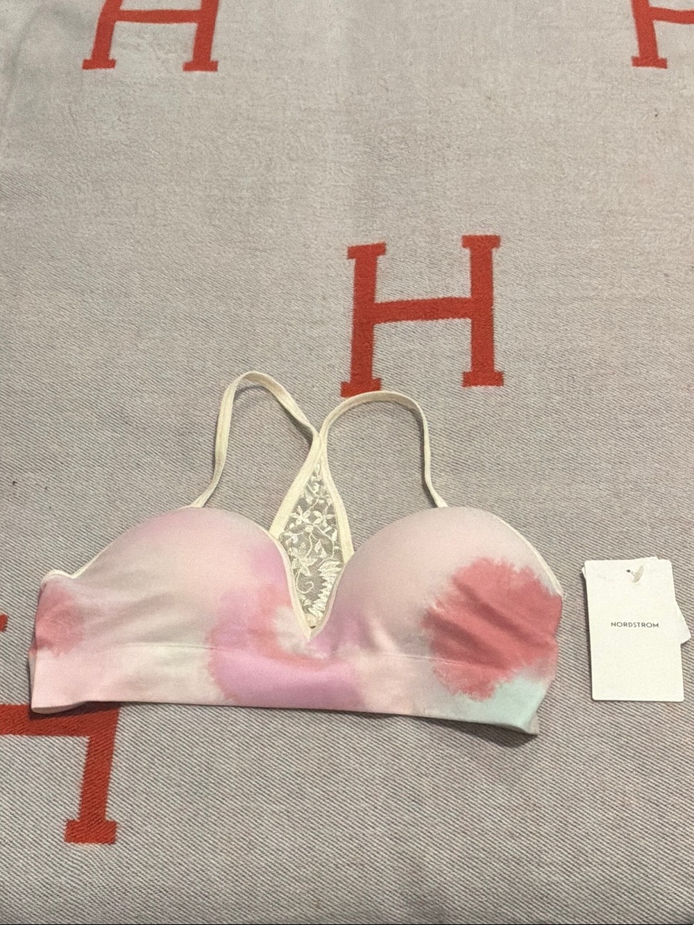 Nordstrom Pink Tie-Dye Lace Racerback Bralette